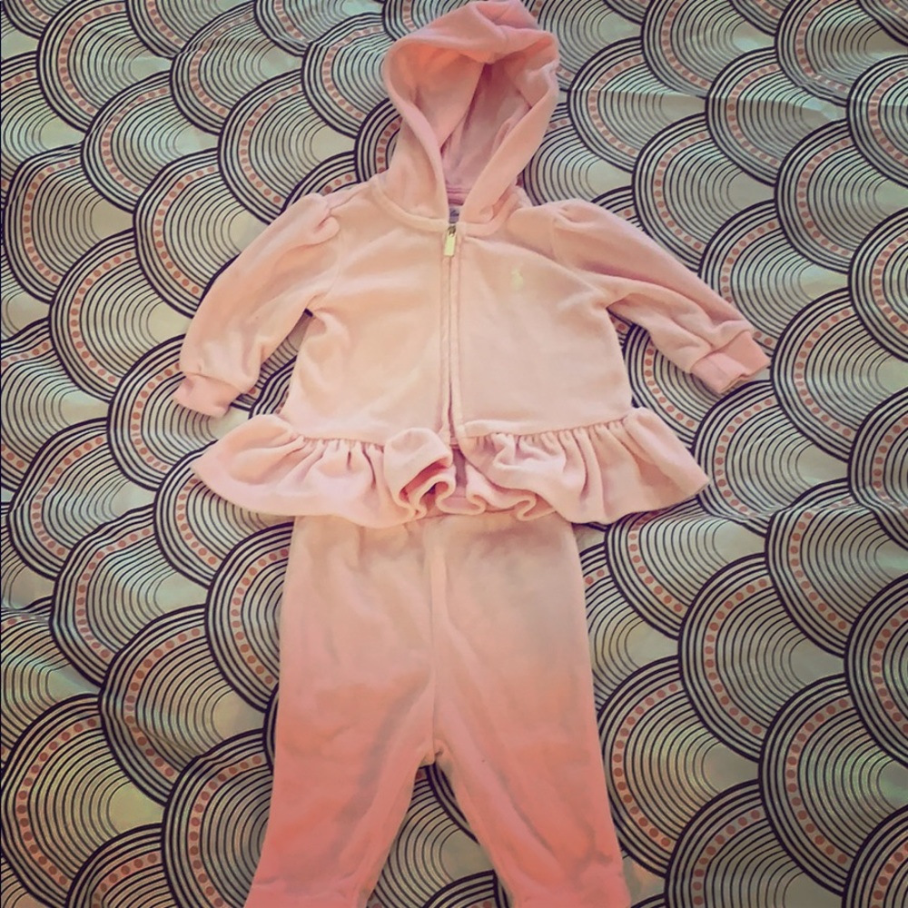 Ralph Lauren Pink velvet pantsuit set Size 3m